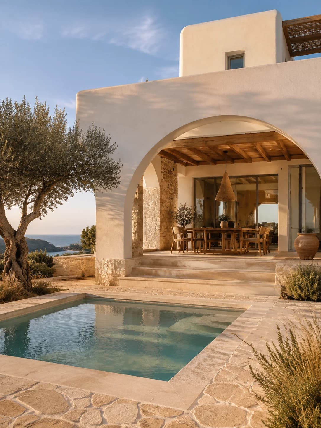 Casa mediterránea de la Costa Blanca con arcos, piedra natural y piscina